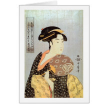 うちわを持つ女, femme de 歌麿 avec la fan ronde, Utamaro Carte De Vœux