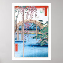 歌川広重 "重亀戸天神境内" Glyzinien Kameido Hiroshige Plakat