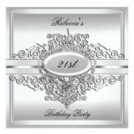 21ème Argent de blanc de fête d'anniversaire Cartons D'invitation Personnalisés