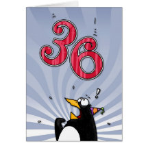 36. Geburtstag - Pinguin-Überraschungs-Karte