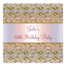 50. der Geburtstags-Party der lila rosa Damast-Fra Personalisierte Einladungskarte
