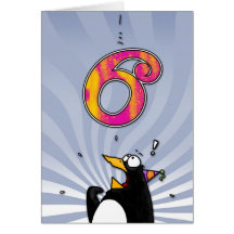 6. Geburtstag - Pinguin-Überraschung Karte