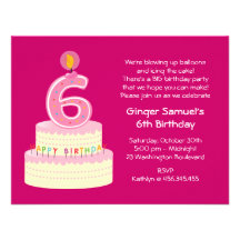 6ème Invitation de gâteau d'anniversaire