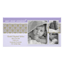 8x4 faire-part de naissance pourpre du baroque 3-P Photocarte
