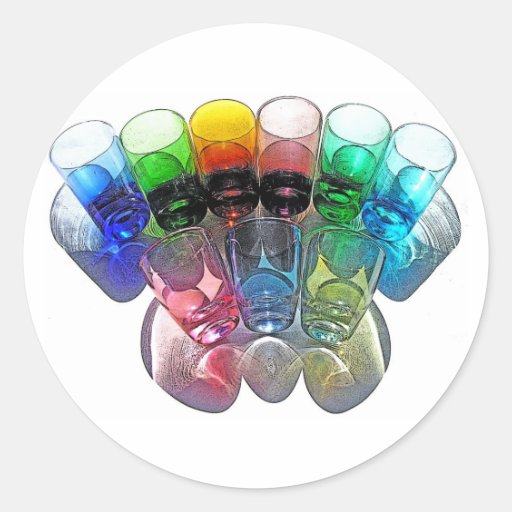 9 farbige Cocktail-Schnapsglas es-ähnlich 1 Runde Sticker