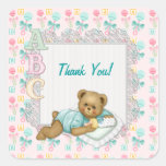 ABC-Teddybär-Rosa und Aqua - danke Quadratsticker