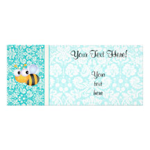 Abeille mignonne ; Motif turquoise de damassé Motif Pour Double Carte