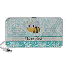 Abeille mignonne ; Motif turquoise de damassé Haut-parleur iPod