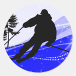 Abwärts auf der Ski-Steigung Runde Aufkleber