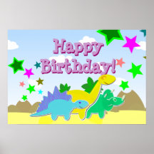 Affiche de dinosaures de joyeux anniversaire