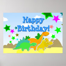 Affiche de joyeux anniversaire de dinosaures