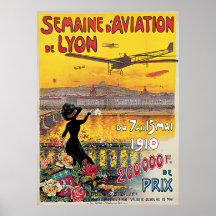 Affiche vintage de voyage, avions à Lyon, France
