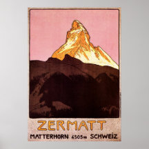 Affiche vintage de voyage, Matterhorn, Suisse