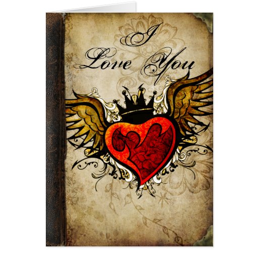 "Aimez-vous" coeur à ailes par tatouage urbain vin Carte De Vœux