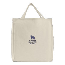 Alaskan Malamute Silhouette with Custom Text Embroidered Tote Bag