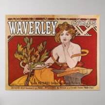 Alphonse (Alfons) Mucha ~ Waverley fährt 1898 rad Plakatdruck