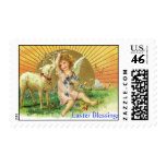 Altmodische Ostern-Segen-Briefmarke - Lamm, Engel