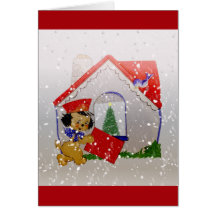 Altmodisches WeihnachtsVintager Cartoon-Welpen-Hun Karten