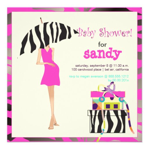 Angesagte Mutter, heißes Rosa Zebra-Babydusche Personalisierte Einladungskarten