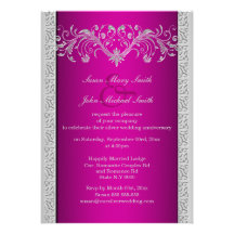 Anniversaire de noces d'argent rose floral invitations personnalisées