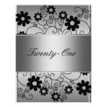 Anniversaire floral de noir en métal de gris argen invitations