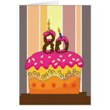 anniversaire - gâteau avec les bougies 80 - quatre carte de vœux