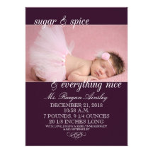 Annonces de naissance de photo de fille de sucre e faire-part personnalisés