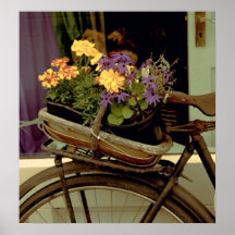 Antikes Fahrrad und Blumen Poster