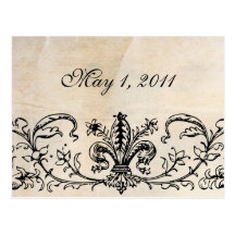 Antikes Pergament-Schwarzes Fleur Save the Date Postkarte