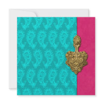 Aqua-Paisley-Pfau-indische Hochzeits-Einladung