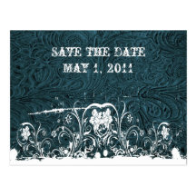 Aquamarines bearbeitetes Leder Save the Date Postkarte