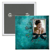 Aquamarines Blau mit Blumenfotoschablone Anstecknadel