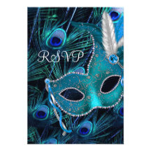 Aquamarines blaues Pfau-Maskerade-Party UAWG Personalisierte Ankündigungen