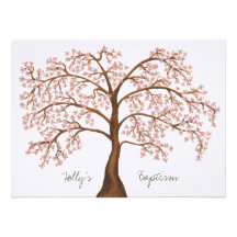 Arbre rose blanc de fleurs de cerisier de baptême  invitations