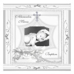 Arc blanc de croix de photo d'étoile de baptême de invitations personnalisées