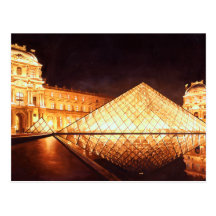 Art d'aquarelle de "Les Lumieres du Louvre" Carte Postale