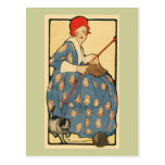 Art Nouveau - tricot de fille avec son chat Carte Postale