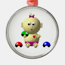 AUFPRALLEN DES BABYS MIT 3 SPIELZEUG-AUTOS WEIHNACHTSBAUM ORNAMENTE