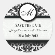 Autocollant noir et blanc de mariage de monogramme