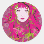Autocollant rond de Madame rose de fleur