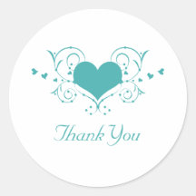 Autocollants de Merci de Flourish de coeur, Teal