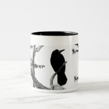 B&W Winter-Rabe Edgar Allan Poe nie wieder Kaffee Haferl
