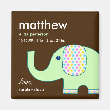 Baby-Elefant-Geburts-Mitteilungs-Magnet Kühlschrankmagnet