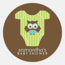 Baby shower de garçon d'équipement de hibou de hué adhésifs ronds