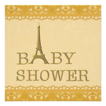 Baby shower mignon de damassé de Tour Eiffel d'or Invitation