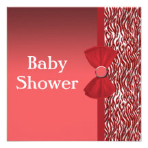 Baby shower rouge d'impression de zèbre de scintil invitations personnalisables