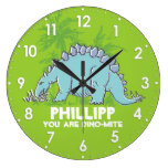 Badine l'horloge nommée vert-bleu de Stegosaurus d horloges murales
