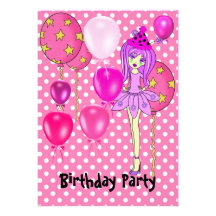 Ballons de rose de fille de fête d'anniversaire invitations personnalisées