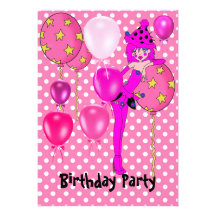 Ballons effrontés de rose de fille de fête d'anniv invitations