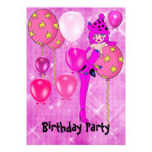 Ballons effrontés de rose de fille de fête d'anniv invitations